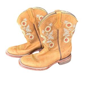 Quincy Kid's Crazy Tang Sunflowers Square‎ Toe Leather Boots Size 2Y